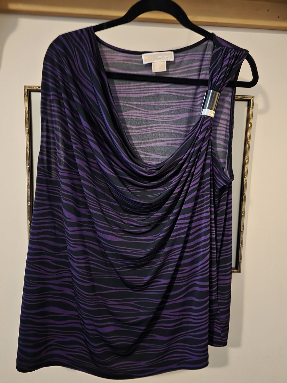 MICHAEL Michael Kors Purple & Black Drape Neck Tank